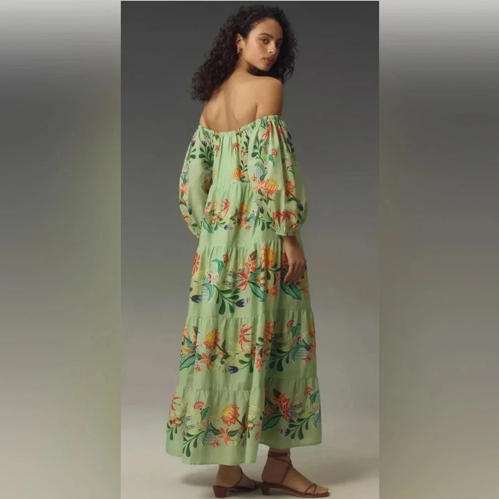 Farm Rio x Anthropologie Off-The-Shoulder Tiered Floral Midi Dress | NEW | XXS - Picture 2 of 11